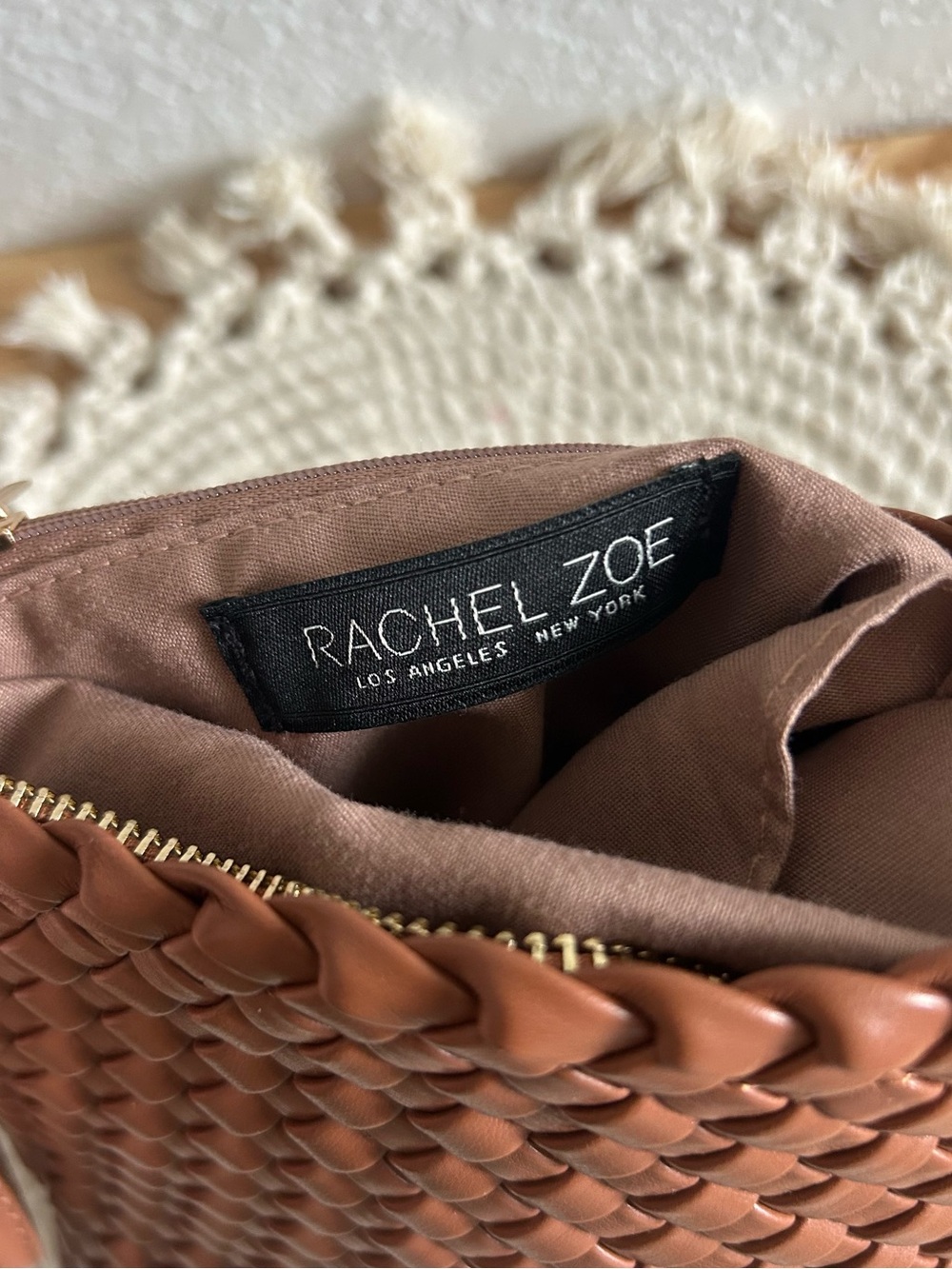 Rachel Zoe Chocolate Brown Woven Leather Hobo Slouchy Shoulder Bag Wristlet Set - Picture 12 of 12